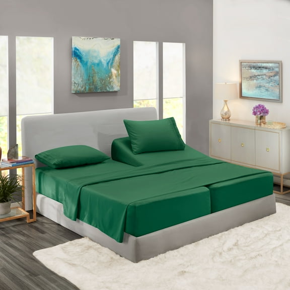 Clara Clark Split King Size Bed Sheets Set for Adjustable Beds - Deep Pocket 5 Piece - 1800 Hotel Luxury Soft Double Brushed Microfiber, Hunter Green