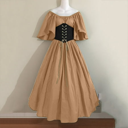 

Yinguo For Womens Trumpet Sleeve Irish Shirt Dress With Corset Traditional Dress Women M Gothic Retro Long Sleeve Corset Dress Khaki XXXL