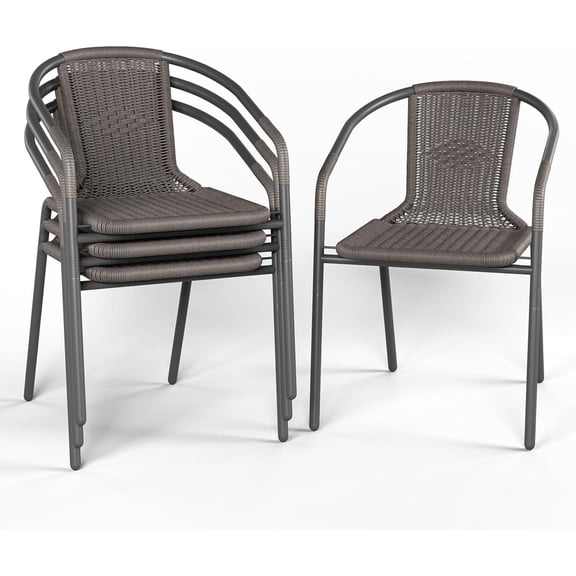 ELPOSUN Outdoor Dining Chairs Set of 4, Wicker Patio Chairs with Metal Frame, Rattan Indoor-Outdoor Chairs for Bistro, Deck, Backyard, Porch, Restaurant Stack Chair 4 Pack (Gray)