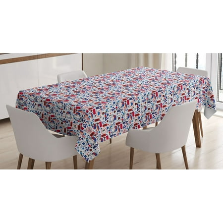 

London Tablecloth Pattern with London Queen Elizabeth Umbrella Tea Party Map Travel Theme Rectangle Satin Table Cover Accent for Dining Room and Kitchen 52 X 70 Multicolor by Ambesonne