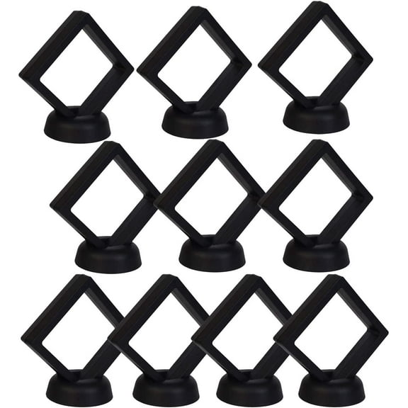 10 Pack 3D Floating Display Frame Stand Holder Coin Chip Jewelry Pin Display Stand Box (Black, 2.75 x 2.75 x 0.75 inch)