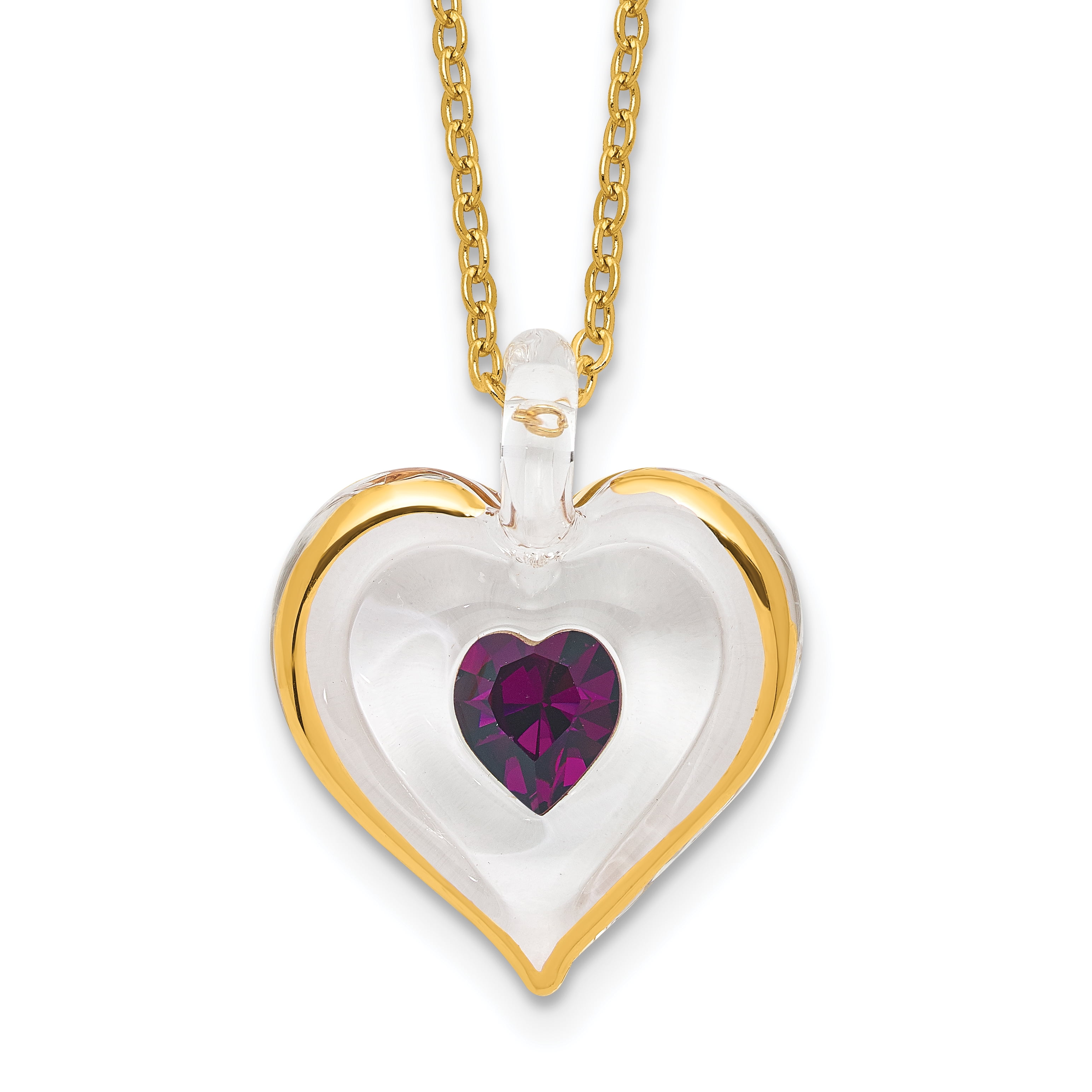 Glass Baron Birthstone Gold Trim Heart Necklaces Glass Baron Birthstone Gold Trim Heart Necklaces