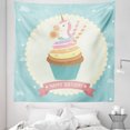 thumbnail image 1 of Unicorn Party Tapestry, Character Sitting on Cupcake with Frosting Birthday Theme Cartoon, Fabric Wall Hanging Decor for Bedroom Living Room Dorm, 5 Sizes, Multicolor, by Ambesonne, 1 of 1