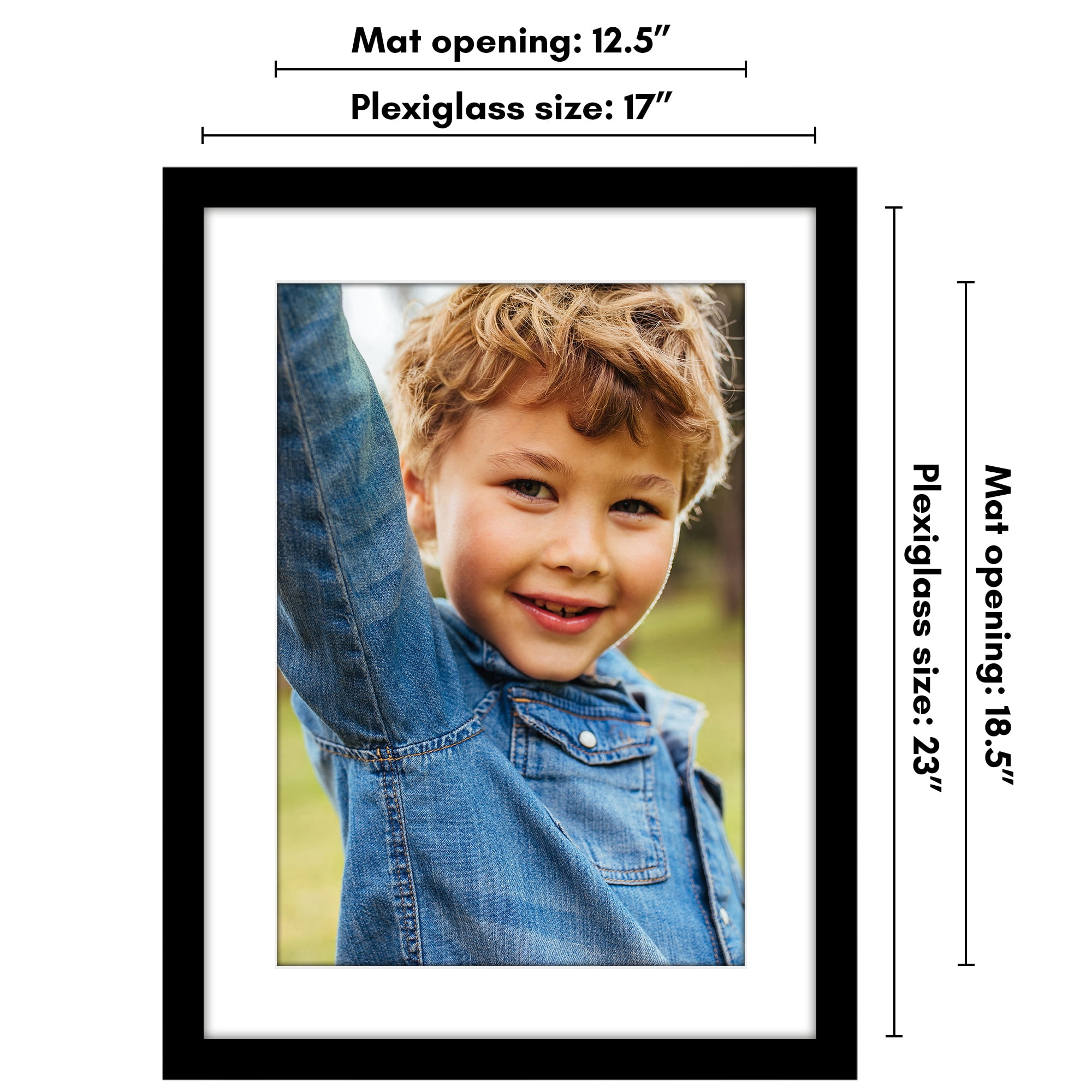 Americanflat 17x23 Picture Frame with Polished Plexiglass with 13x19 Mat Display Photo Epic Collection - Black