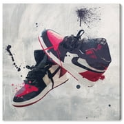 Runway Avenue Fashion and Glam Wall Art Print 'Splattered Sneakers' Shoes - Black, Red