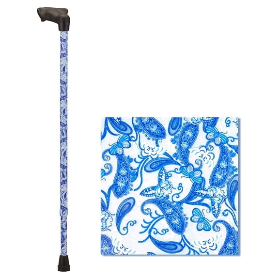 Medical Products Palm Grip Orthopedic Handle Walking Cane for Right Hand, Lightweight and Adjustable, Blue Porcelain Design