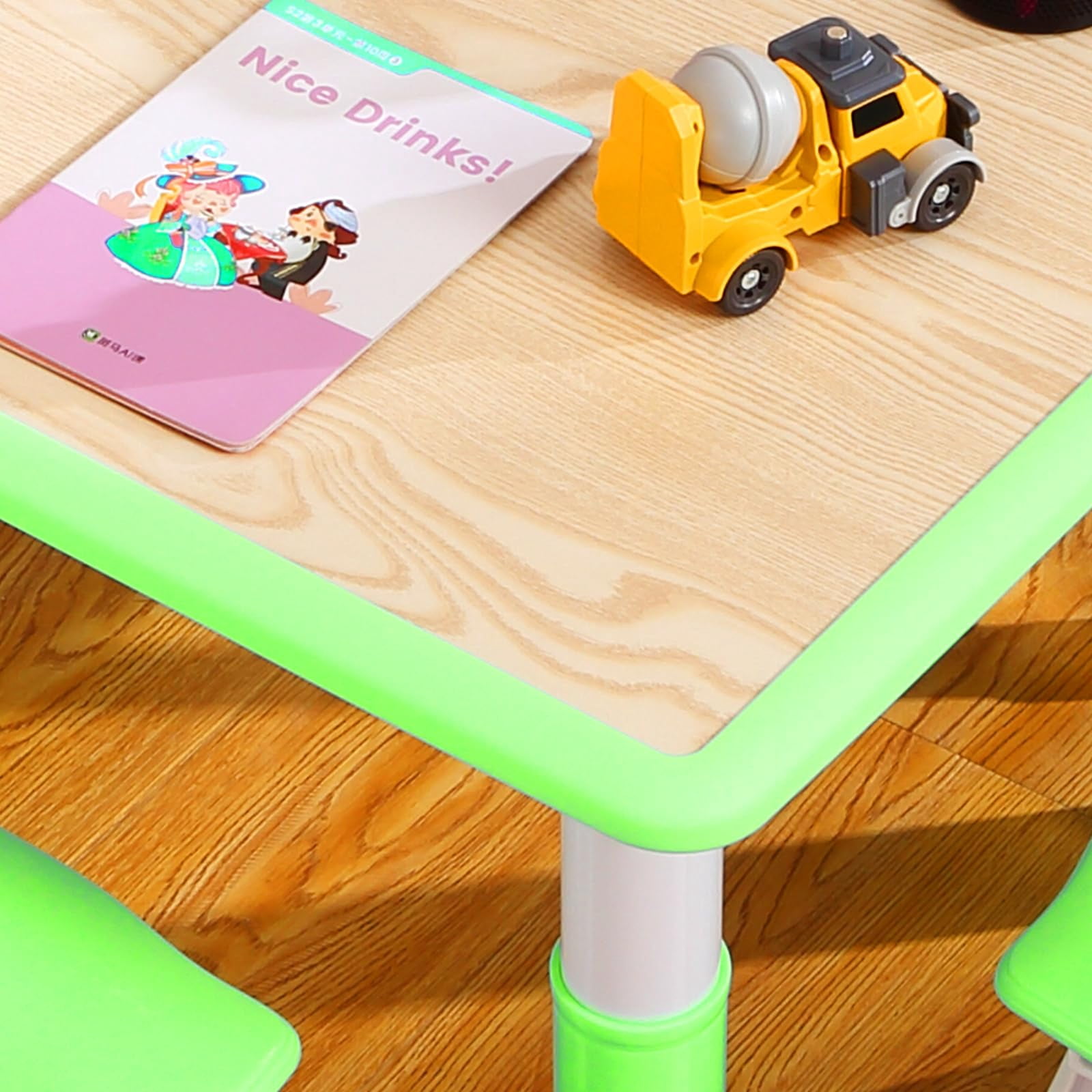 Kids Table and Chairs Set, Adjustable Height Toddler Table with 4 Chairs – Non-Slip, Foldable, Multifunctional Activity Desk for Ages 2-10