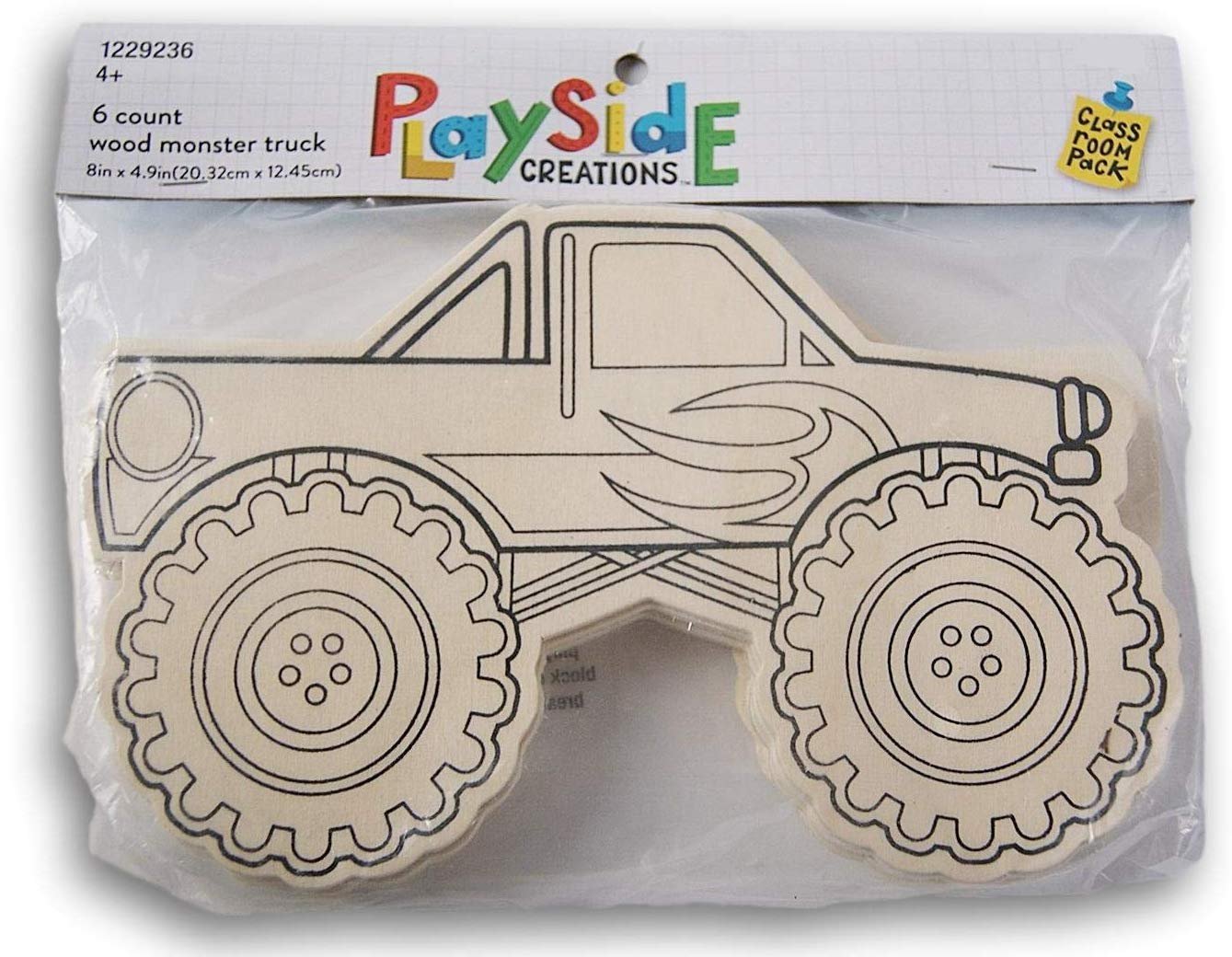 Playside Creations Wood Monster Trucks Craft for Ages 4+, 6 Ct
