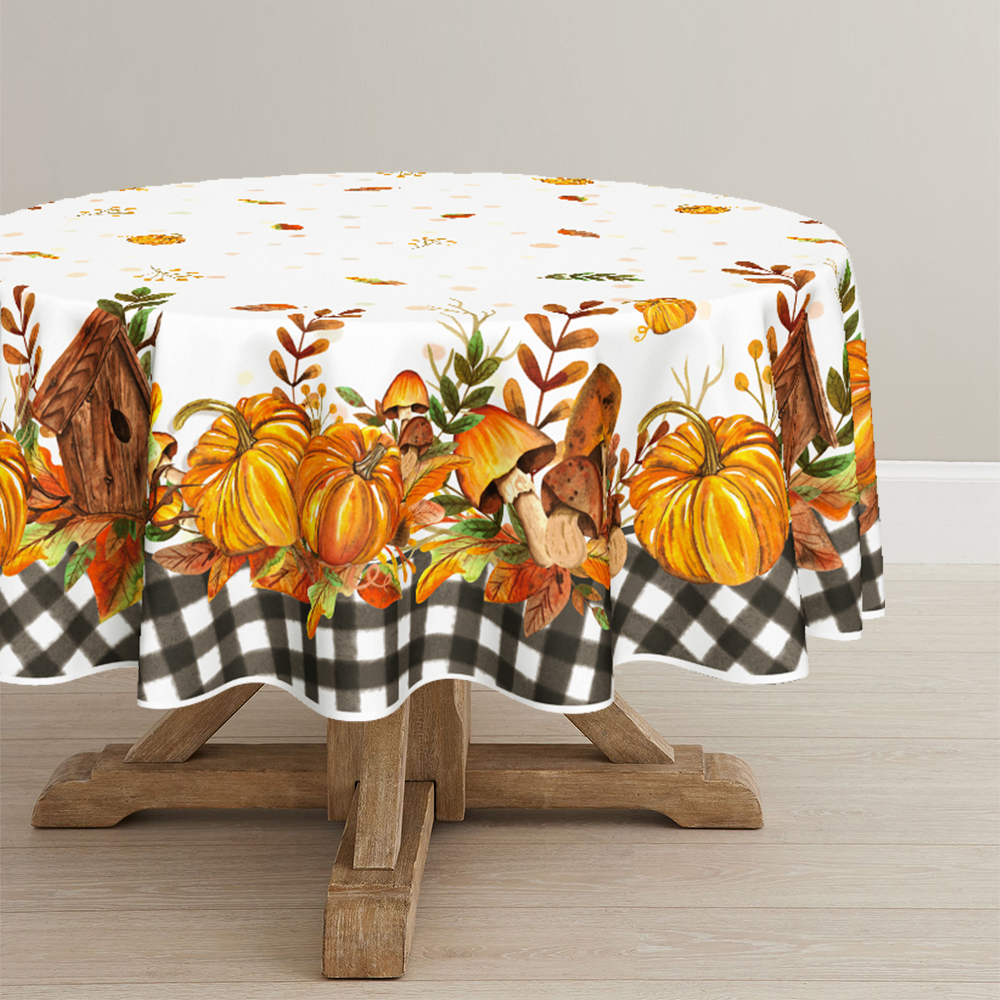 Artoid Mode Buffalo Plaid Fall Table Cloth 70 x 70 Round, Pumpkin