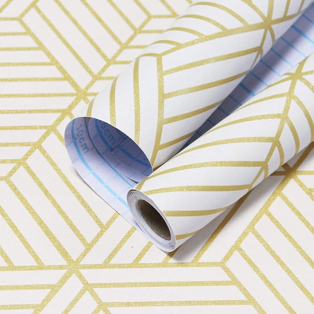 Rollo Papel Tapiz Vinílico Decorativo Adherible Interiores 10 metros H&JESS FIGuRAS DE LINEAS DORADAS