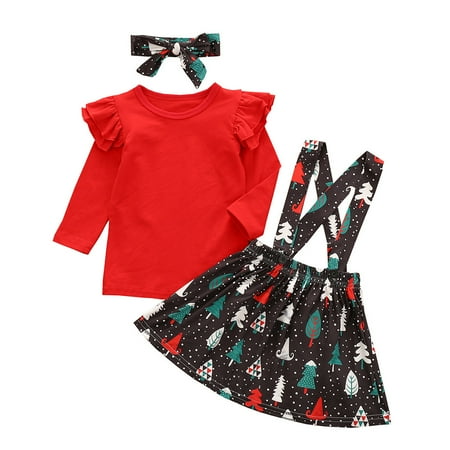 

QIPOPIQ Tutus for Girls Clearance Skirt Summer Toddler Kid Baby Girl Full Sleeves Christmas Trees Suspender Skirt Clothes Sets Holiday Outfits For Girls