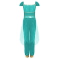thumbnail image 4 of TiaoBug Kids Arabian Princess Jumpsuit for Girls Belly Dance Outfit Sequin Tulle Overlay Pants Romper Turquoise 12, 4 of 5