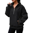 thumbnail image 3 of Women's Oversized Half Zipper Tops 2023 Casual Pullover Solid Color Stand Collar Drop Shoulder Sweatshirt Fashion Long Sleeve Winter Outfits With Pocket, 3 of 7