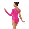 thumbnail image 2 of TiaoBug Women Shiny Rhinestone Gymnastics Leotard Dance Top One Shoulder Fringe Tassel Figure Skating Bodysuit Hot Pink XXL, 2 of 5
