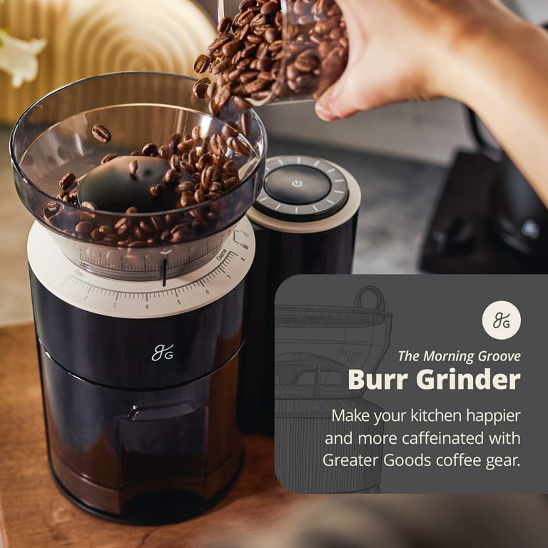 Greater Goods Burr Coffee Grinder - A Precise Coffee Bean Grinder for  Everything from Espresso to Cold Brew, Built in Coffee Scale for a More  Consistent Grind (Onyx Black)