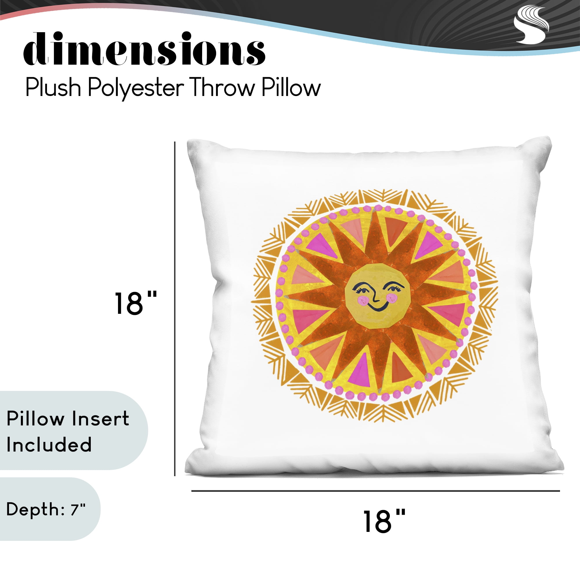Stupell Industries Boho Smiling Sun Rays Decorative Printed Throw Pillow, design by Katherine Herrell Studio, 18 x 7 x 18