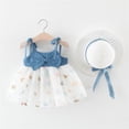 thumbnail image 4 of Rvasteizo Toddler Dresses Solid Sleeveless Round Neck Denim Mesh Dress Plain Color Matched with Hat for 6 Months-3 Years Summer Set, 4 of 4