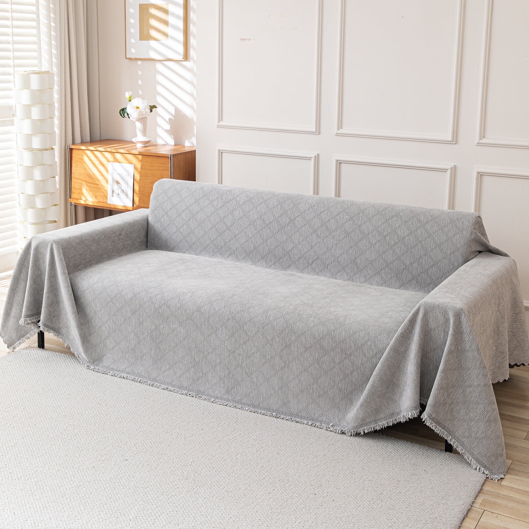 Smuge Sofa Cover, Sofa Slipcovers Couch Covers Protector 3 Cushion Throw Sofa Towel for L Shaped Couch Suitable for All Seasons (71"x 118", Light Gray)