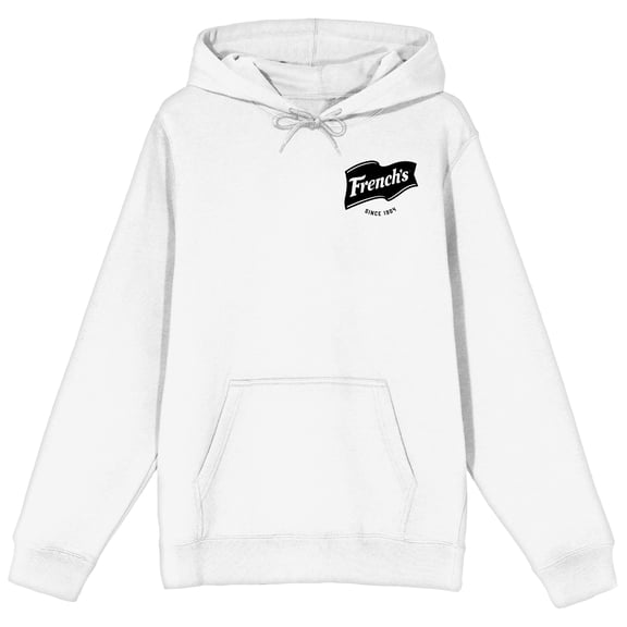 French's Black Logo Adult White Long Sleeve Hooded Sweatshirt-Medium