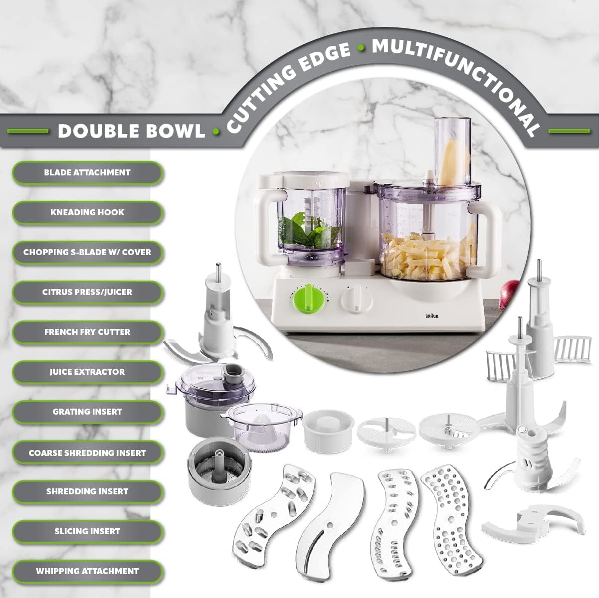 Braun 12-in-1 Multi-Functional Food Processor FX3030, 12-Cup Main Bowl & 0.75L Bowl, Powerful Food Processor with Dual Control System