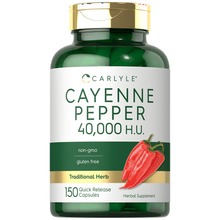 Cayenne Pepper Capsules | 40,000 HU | Non-GMO and Gluten Free Supplement | By Carlyle