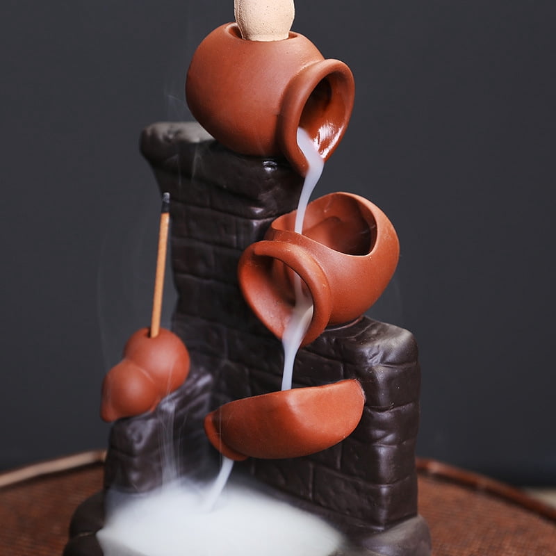 Backflow Incense Burner, Ceramic Running Water Smoke Incense Holder for Aromatherapy Meditation，Office & Home Décor