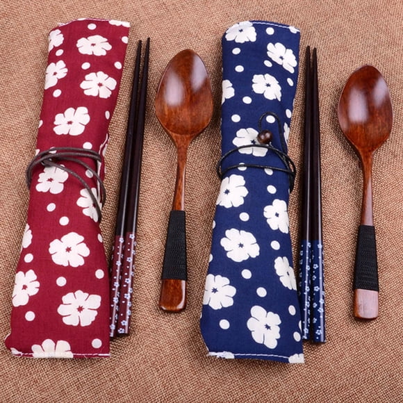 Fiudx Juego de Palillos de Madera, Diseño de Tronco Hecho a Mano, Cucharas de Estilo Natural, Vajilla Portátil, Regalo Higiénico y Saludable, Elegante Decoración para El Hogar, Incluye Bolsa de Tela,