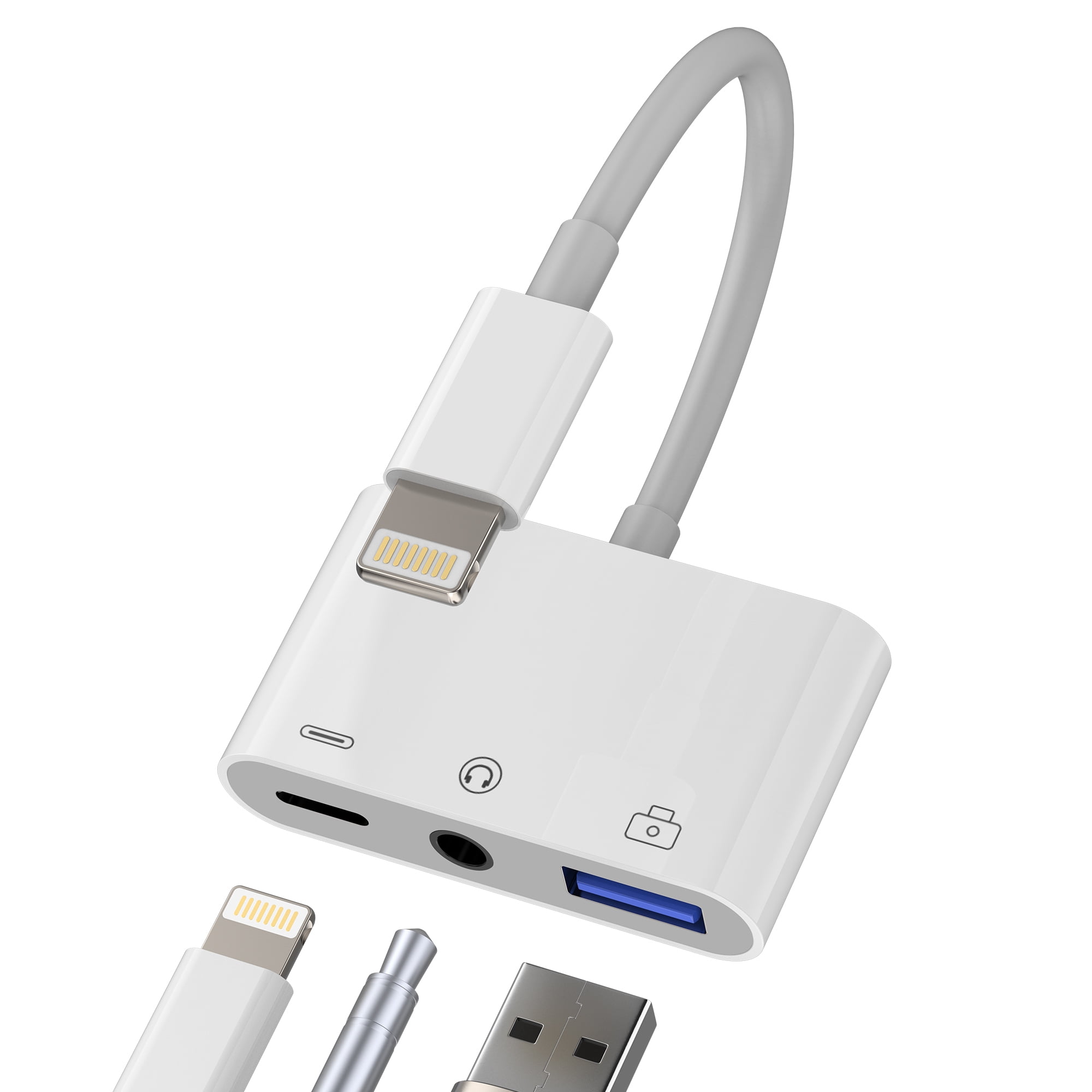 Lightning to 3.5mm Headphone Jack Adapter (3in1)for iPhone 14 13 12 11 Pro Max for Apple MFi Certified Aux Audio OTG Dongle for iPad Cable Charger Splitter Earphone Charging Car Accessories Connector