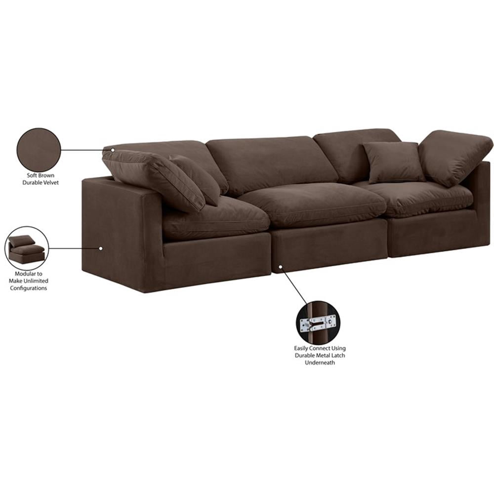 Meridian Furniture Indulge 94" Contemporary Velvet Modular Sofa in Brown