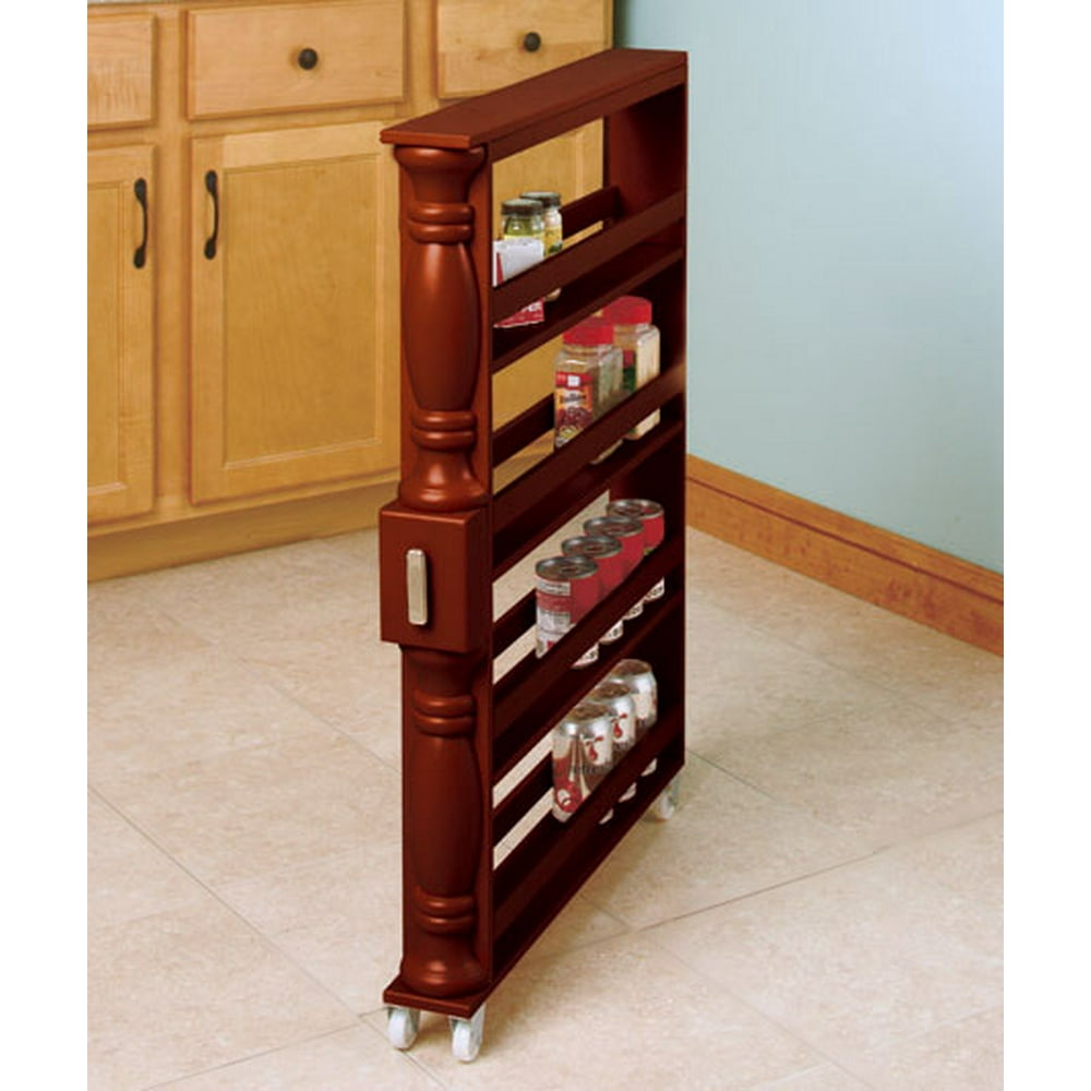 Slim Vertical Spice Rack with Wheels in Natural Color