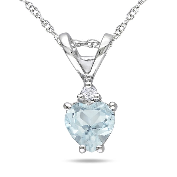 Everly Women's 1/3ct TGW Aquamarine and Diamond Accent Sterling Silver Heart Pendant with Chain