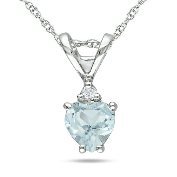 Miabella Diamond and Aquamarine Heart Shaped Pendant with Chain in 10k White Gold