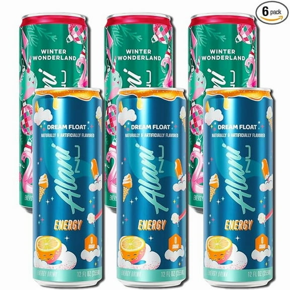New Alani Sugar Free Energy Drinks Variety Pack, Winter Wonderland, Dream Float - Low Calorie,12 oz (6 Pack)
