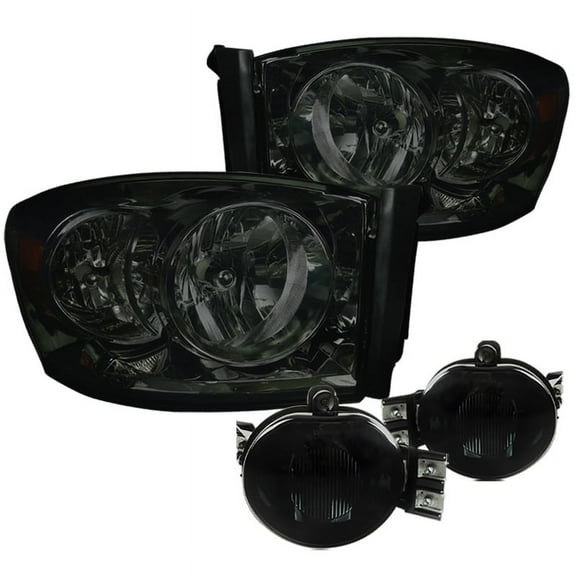 Spec-D Tuning Diamond Headlights W/O Amber Bar Clear Fog Lamps Smoked Lens for 2006-2008 Dodge Ram 1500 Left   Right Pair