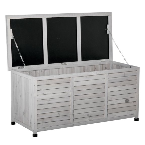 75 Gallon Deck Storage Box, Outdoor Wooden Storage Chest, Weather-Resistant Garden Bench Seat, Gray
