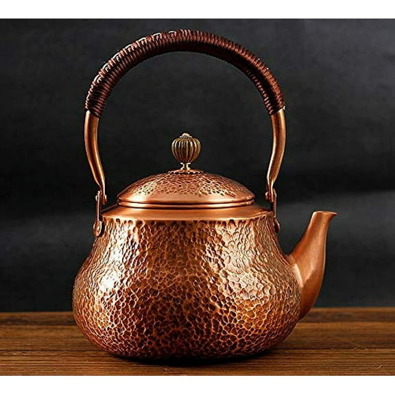 Wollet Copper Tea Kettle for Stove Top, No lining，Handmade Solid Copper Tea Pot Kettle，Hammered Teapot (44oz), 1.3 Litre