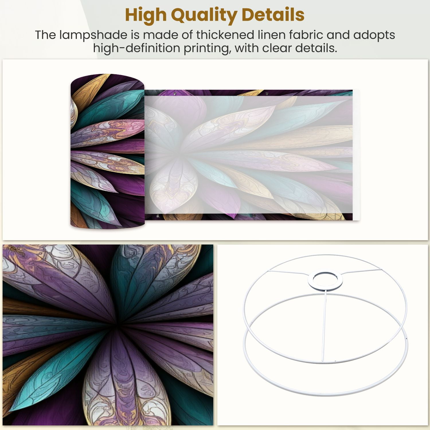 Linen Drum Lampshades Beautiful fractal flower butterfly stained glass window style You can 13"x13"x10" Light Shade for Table Lamps Floor Lamp Shades Lampshade Replacement Assembly Required