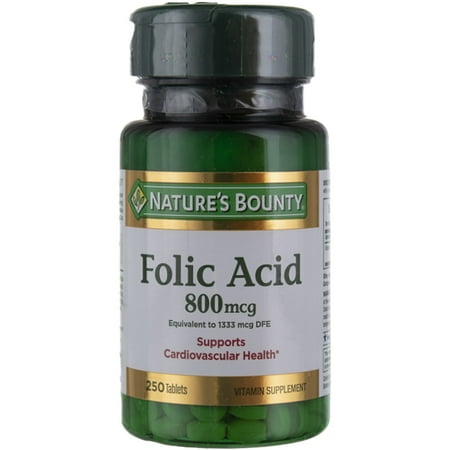 Nature's Bounty Folic Acid 800 mcg Tablets Maximum Strength 250 Tablets (Pack of 4)