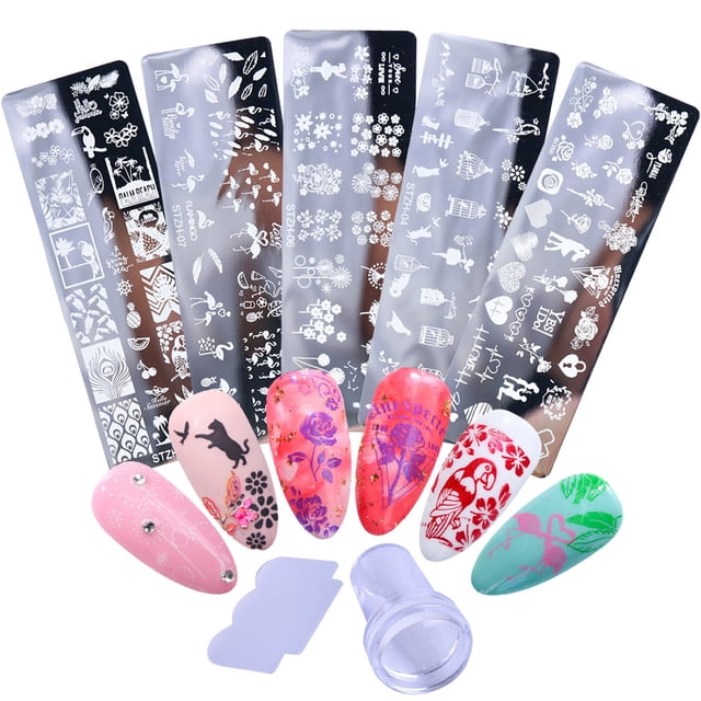 5PCS Nail Art Plate Stainless Steel Nail Stamping Plate with Stamper & Scraper
