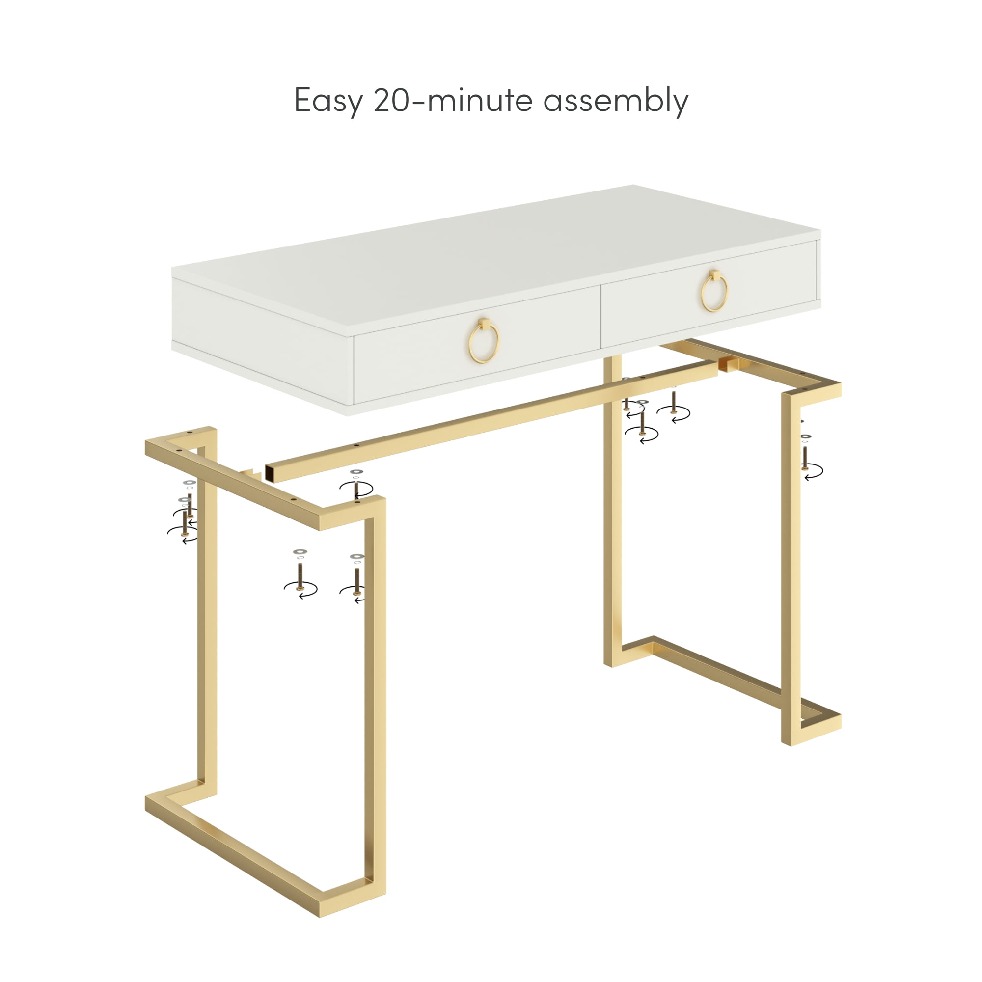 Nathan James Leighton Two Drawer Modern Desk White and Gold Finish Walmart