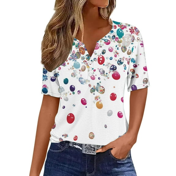 Womens Tops Short Sleeve Women's Casual Gradient Short-Sleeved V-Neck Blouse