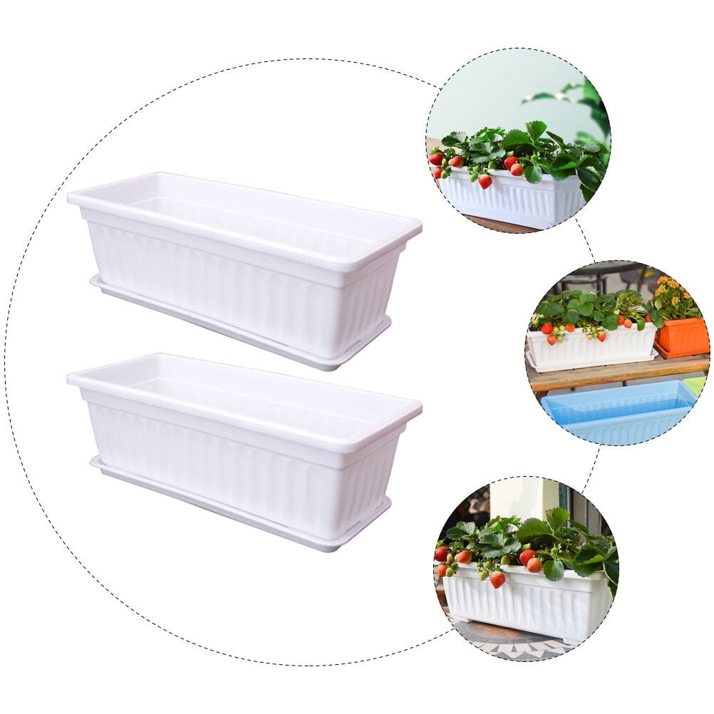 Zcyifa 2pcs Plastic Window Box Planter with Saucers for Indoor Outdoor Garden Balcony