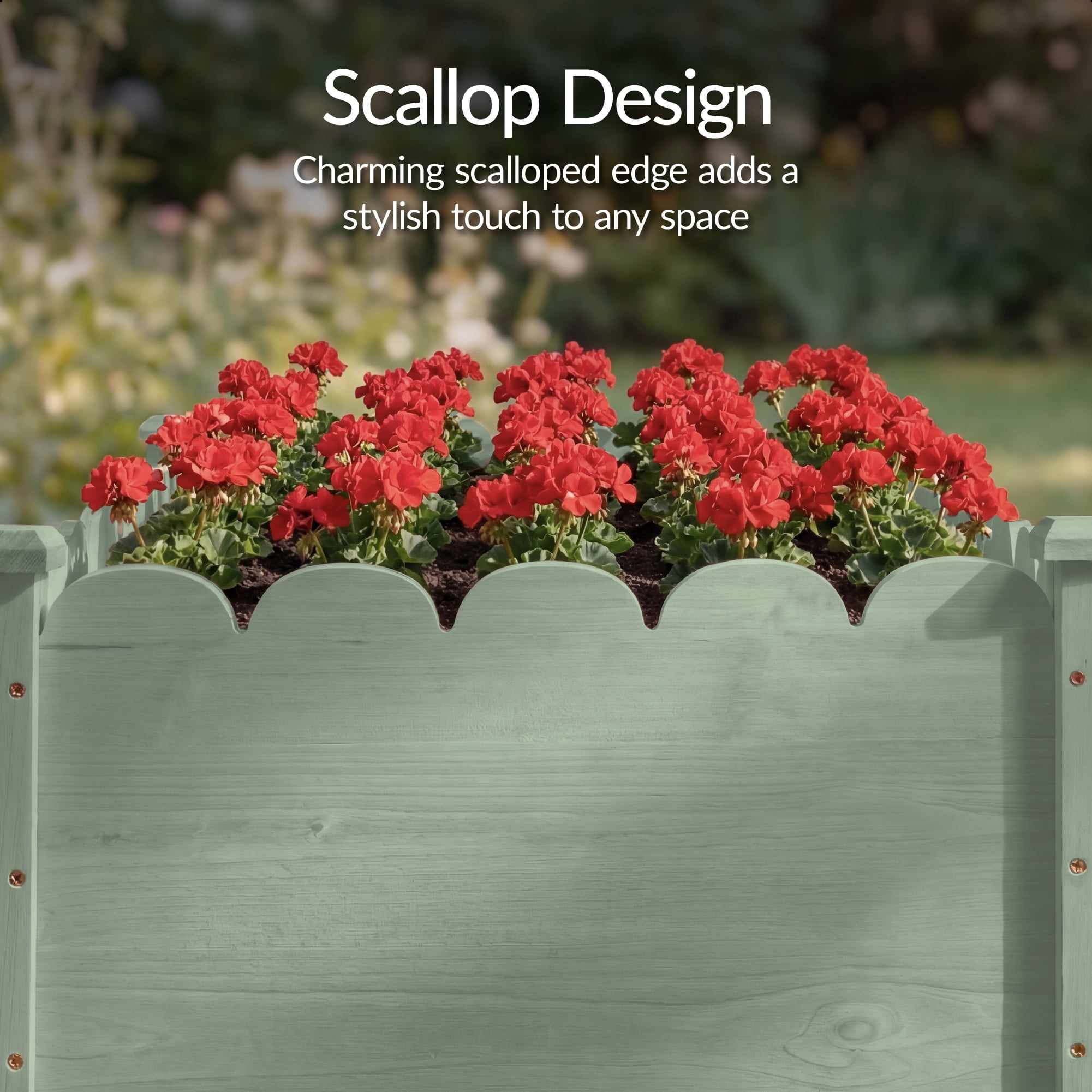 Best Choice Products 48x24x30in Raised Garden Bed, Scalloped Design, Elevated Wooden Planter for Yard - Sage