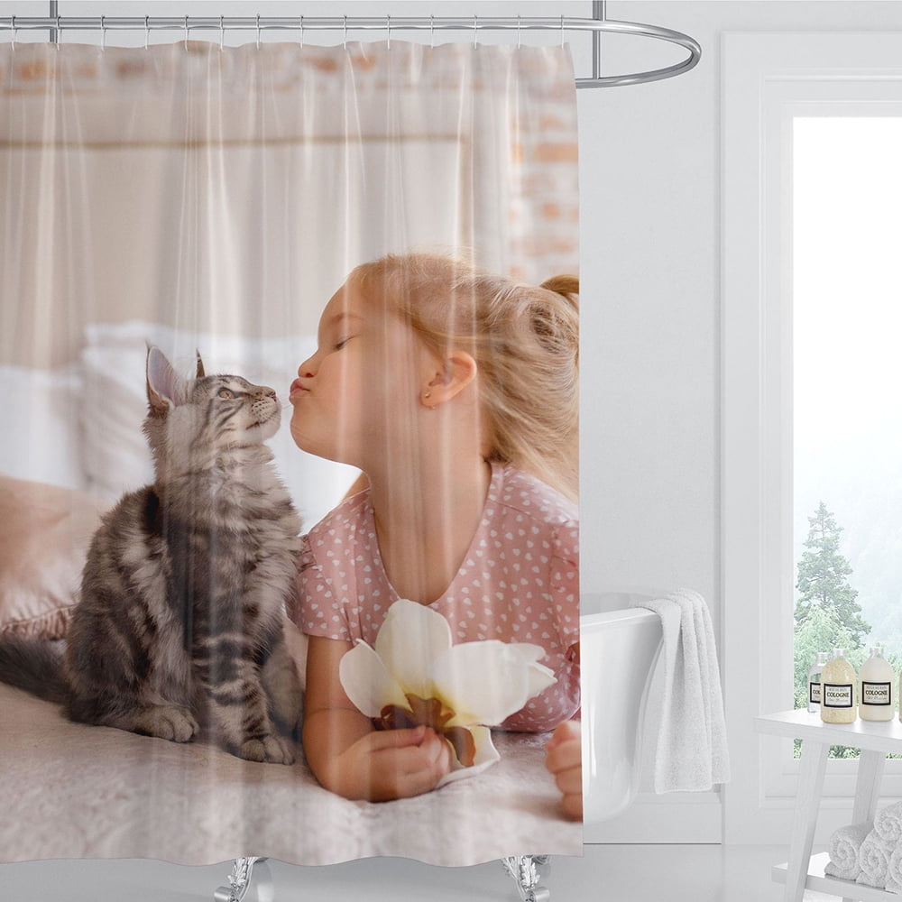 Naughty Dog Theme Waterproof Fabric Home Decor Shower Curtain Bathroom Mat 