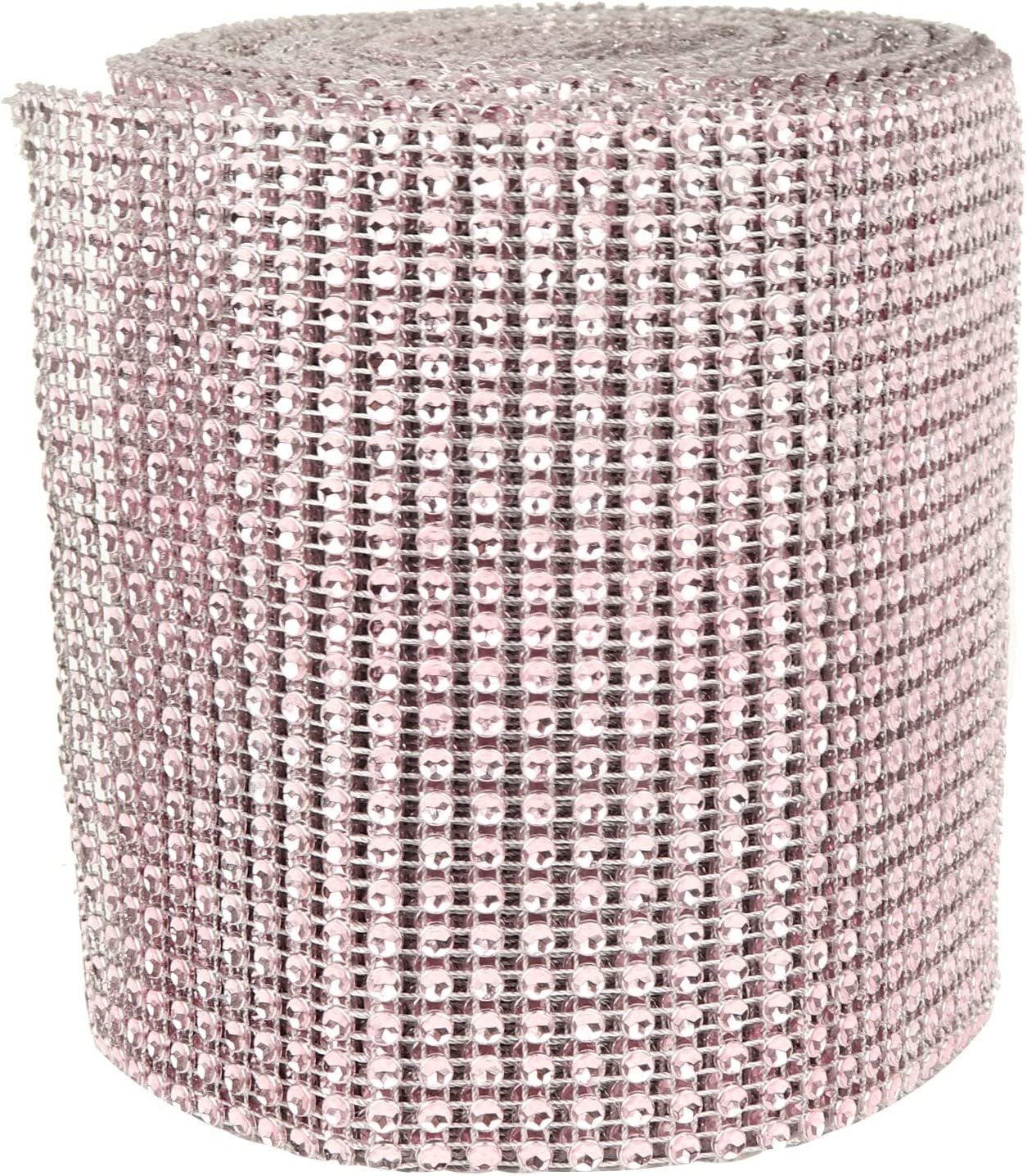 O'Creme Rhinestone Mesh Ribbon Wrap 24 Row 4-1/2 Inch Wide x 10 Yards, Light Pink