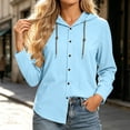 thumbnail image 6 of Lmueinov Long Sleeve Shirts for Women 100% Cotton Button Down Drawstring Hooded Shirts Solid Casual Lightweight Going Out Tops for Summer Fall Travel, 6 of 6