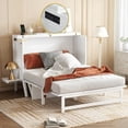thumbnail image 3 of Full Murphy Bed with Storage Drawer and Charging Station, USB Port, Solid Pine Cabinet Bedframe with Removable Nightstand Shelves, Chest Bed for Guest Room, White, 3 of 10