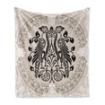 thumbnail image 1 of Vintage Soft Flannel Fleece Throw Blanket, Heraldic Eagle Birds with Damask Floral Victorian Retro Design, Cozy Plush for Indoor and Outdoor Use, 60" x 80", Tan Black White, by Ambesonne, 1 of 6