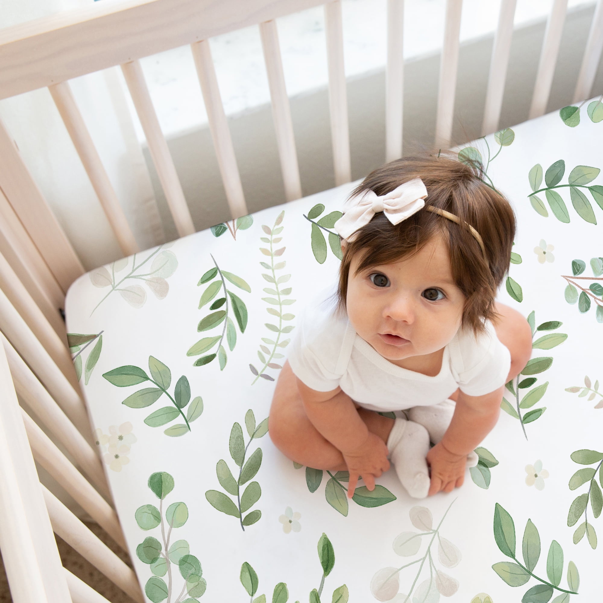 Sweet Jojo Designs Botanical Green and White Fitted Crib Sheets 2 Piece Set