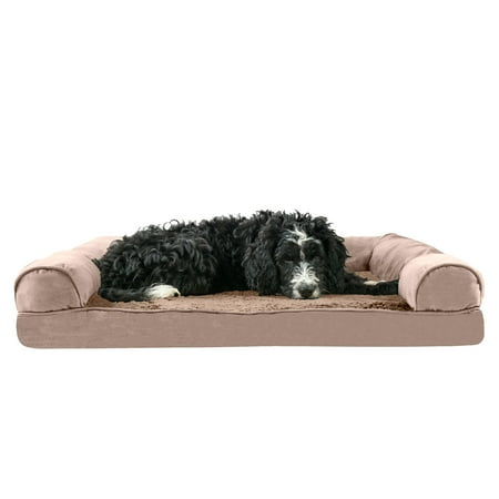 UPC: 0842229125818 | FurHaven Pet Products Plush & Suede Memory Top Sofa-Style Pet Bed for Dogs & Cats – Almondine Large